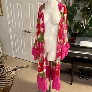 BEL KAZAN Floral Kimono with Pink Accents